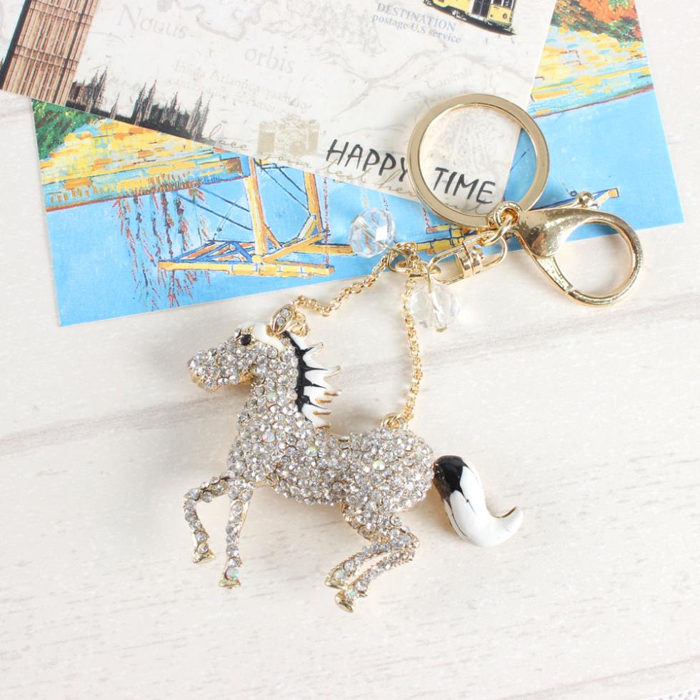 Sparkling White Horse Keyring for Purse Bag Rhinestone gift keys