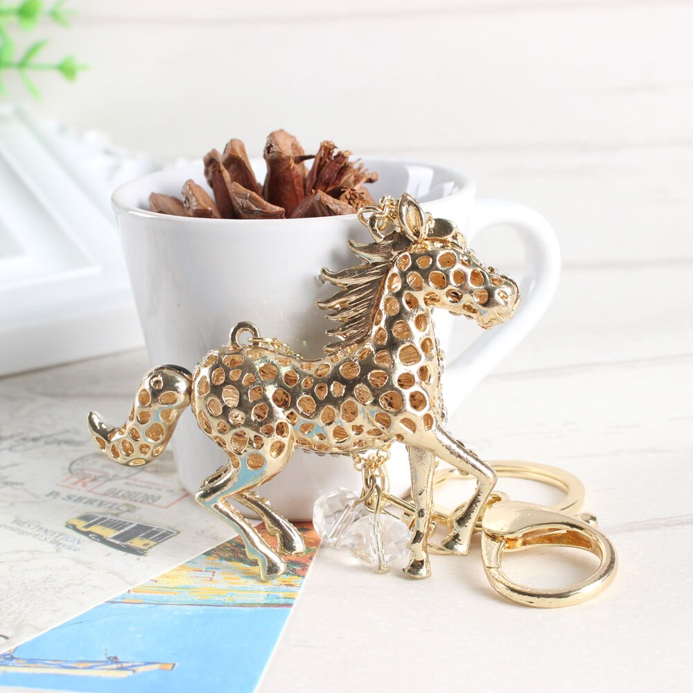 Sparkling White Horse Keyring for Purse Bag Rhinestone gift keys