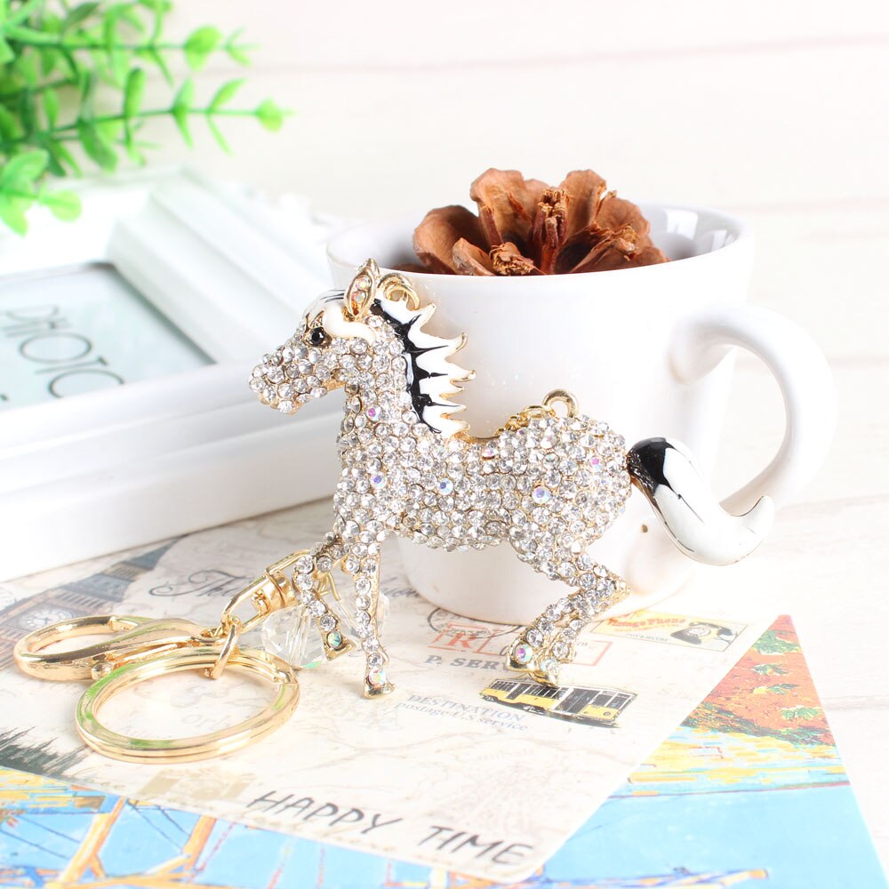 Sparkling White Horse Keyring for Purse Bag Rhinestone gift keys