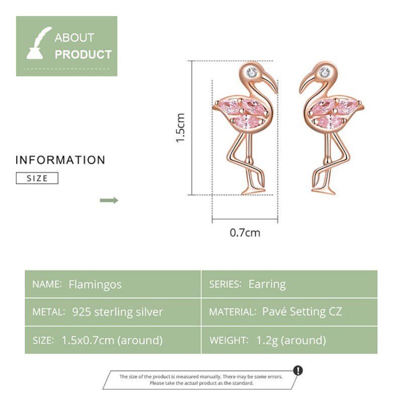 Flamingo stud earrings sterling silver