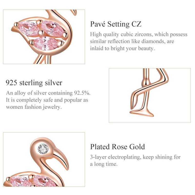 Flamingo stud earrings sterling silver