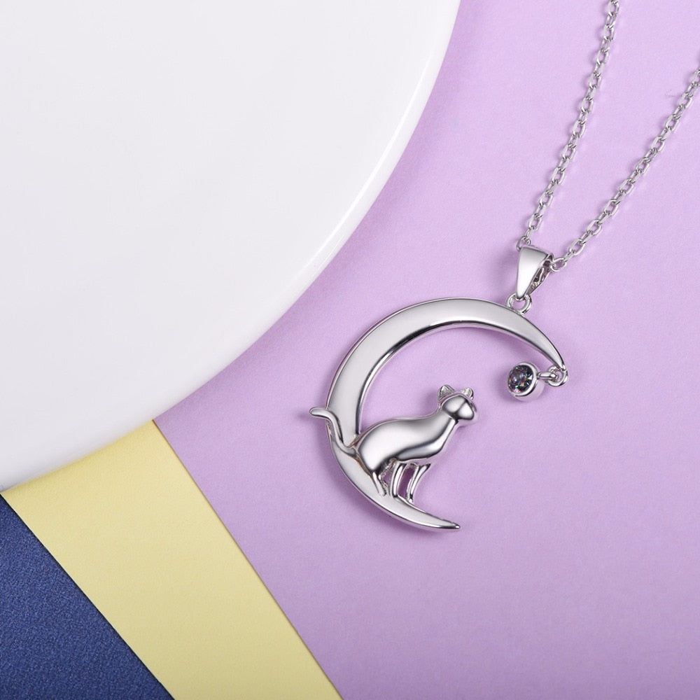 925 Sterling Silver Cat Moon