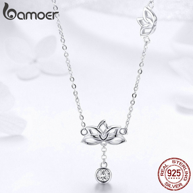 925 Sterling Silver Elegant Lotus Necklace Jewelry Set