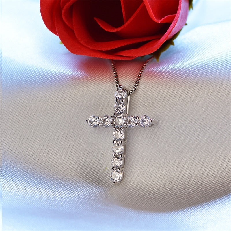 Cubic Zircon Cross Pendant Necklace