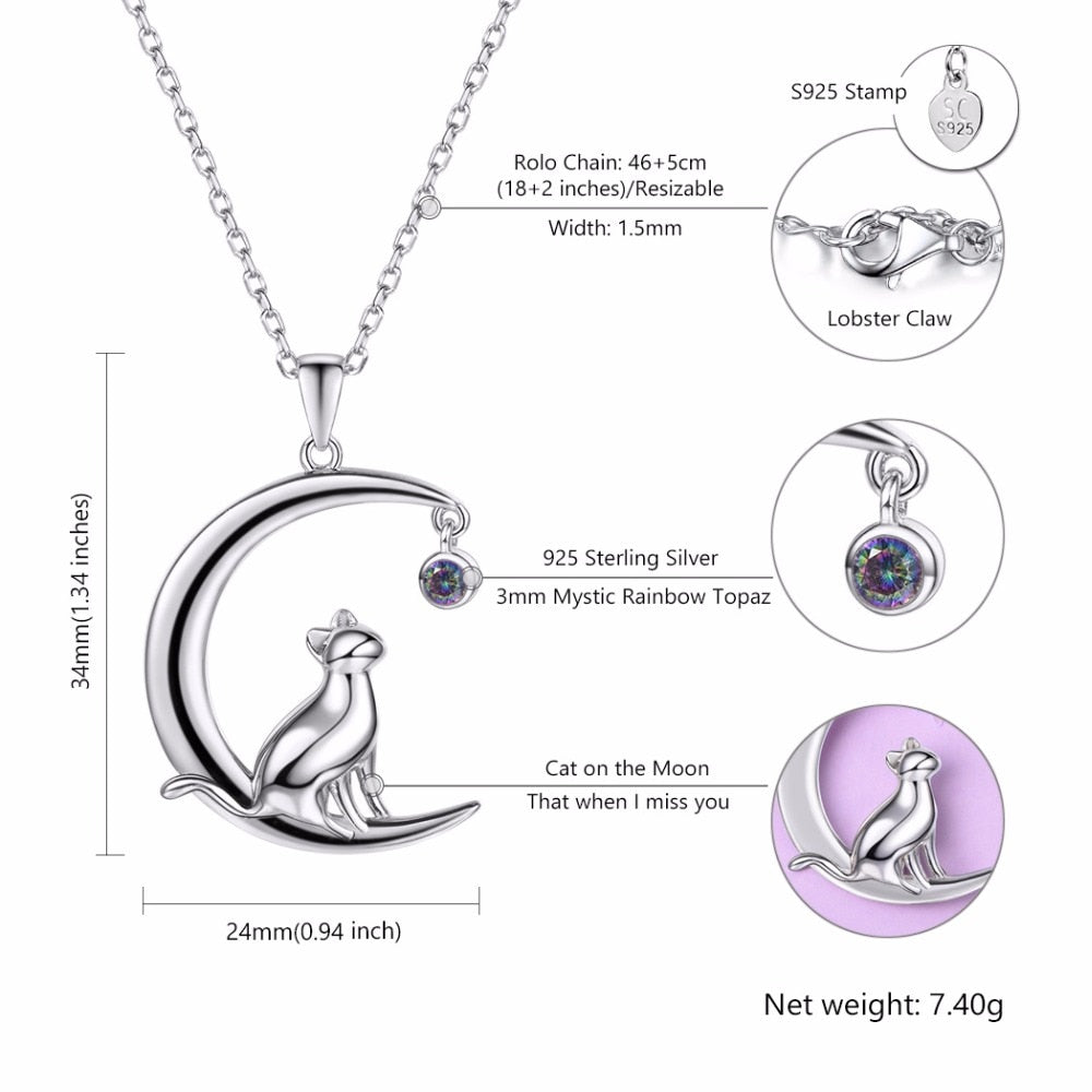 925 Sterling Silver Cat Moon