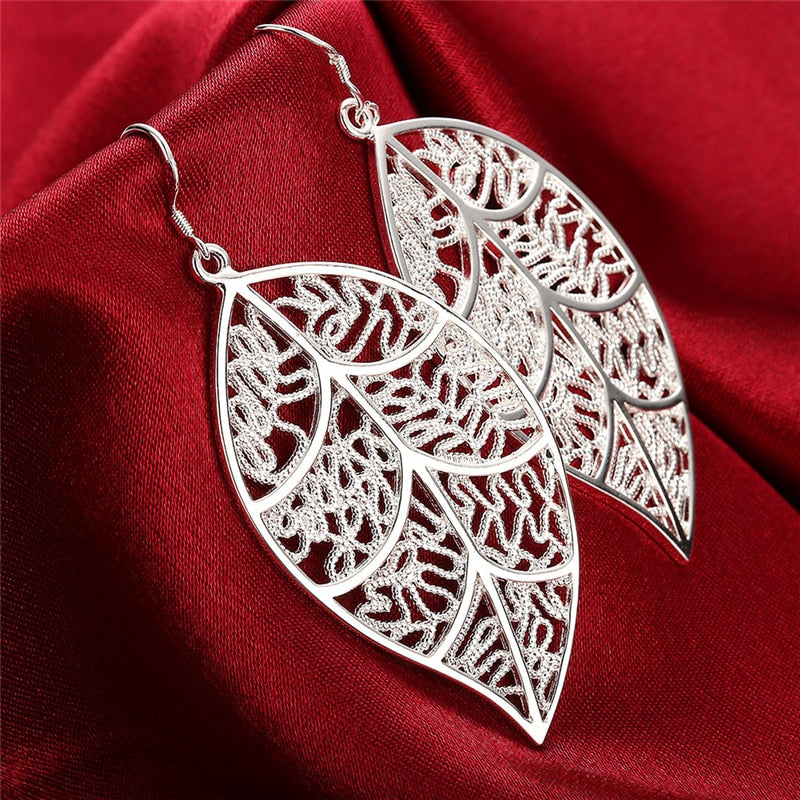 925 Sterling Silver Leaves Drop Earrings