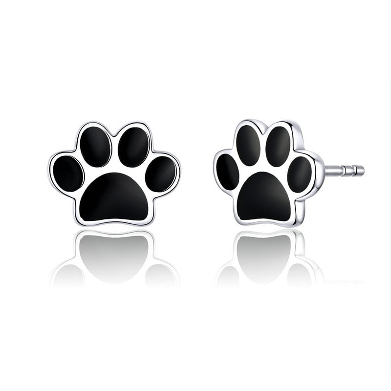 925 Sterling Silver paw prints Stud Earrings