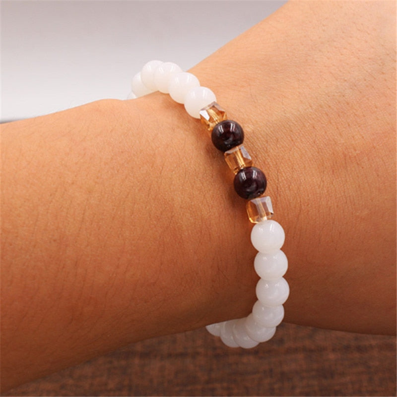 Top Natural White Chalcedony Garnet Bracelet Bangle For Women Jewelry Buddha Elastic Yoga Stone Bead Bracelet DropShipping