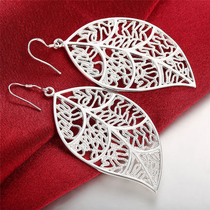 925 Sterling Silver Leaves Drop Earrings