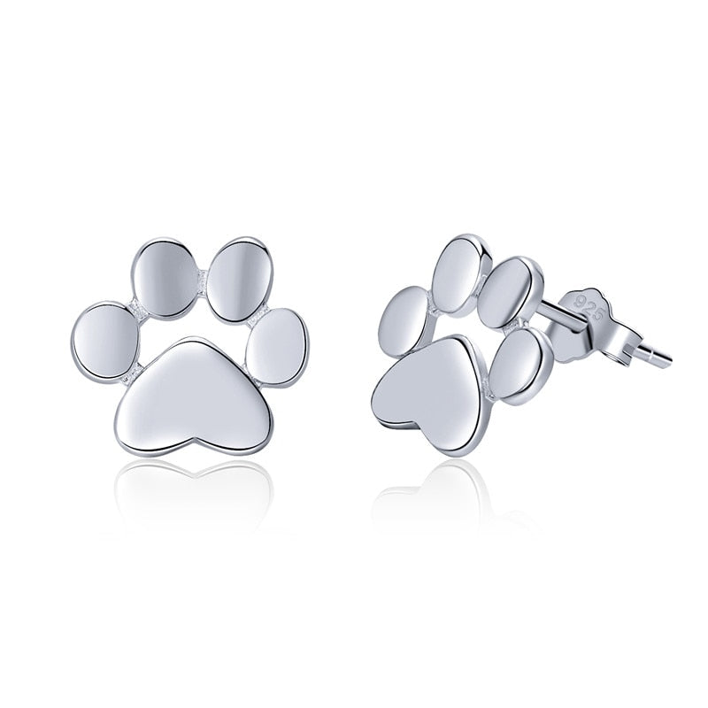 925 Sterling Silver paw prints Stud Earrings