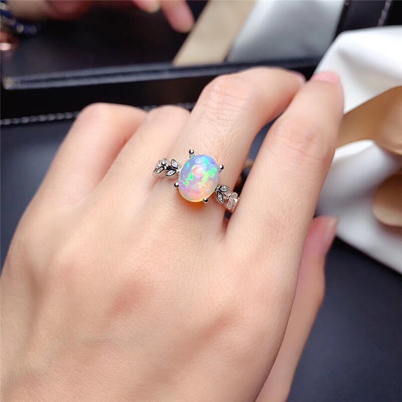 Genuine white Opal sterling sliver ring