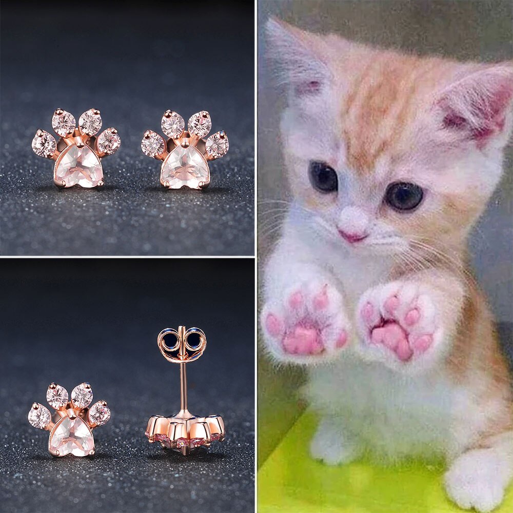 Cat paw rose quartz earrings