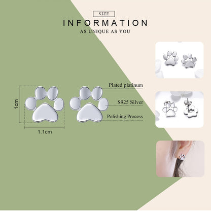 925 Sterling Silver paw prints Stud Earrings