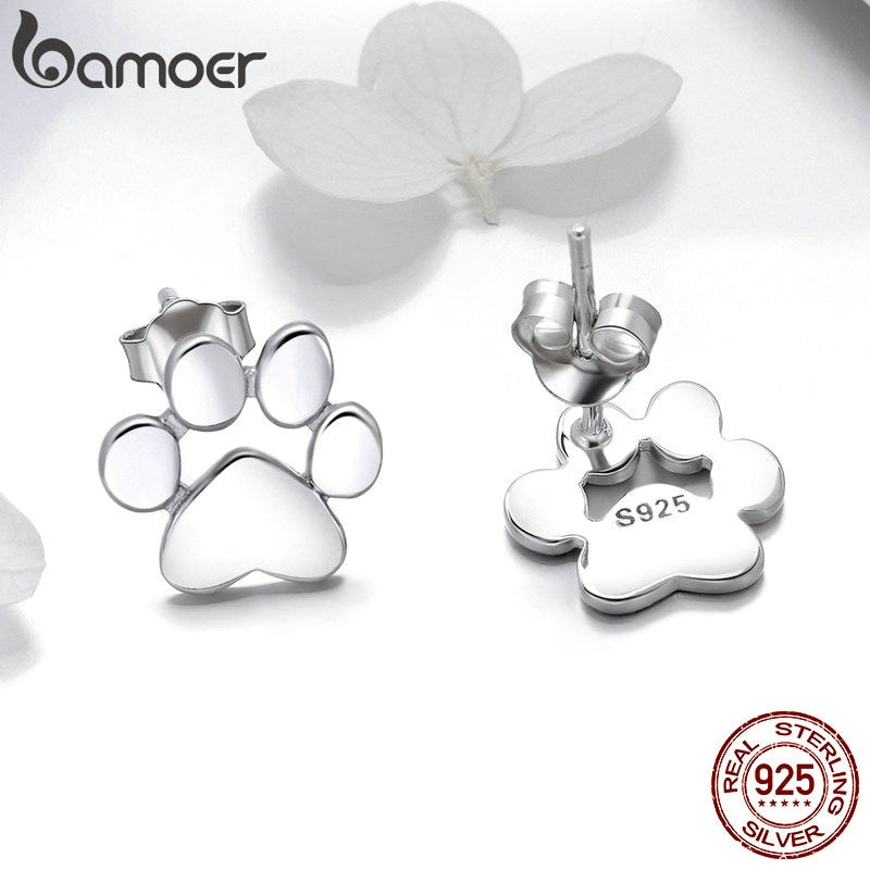 925 Sterling Silver paw prints Stud Earrings