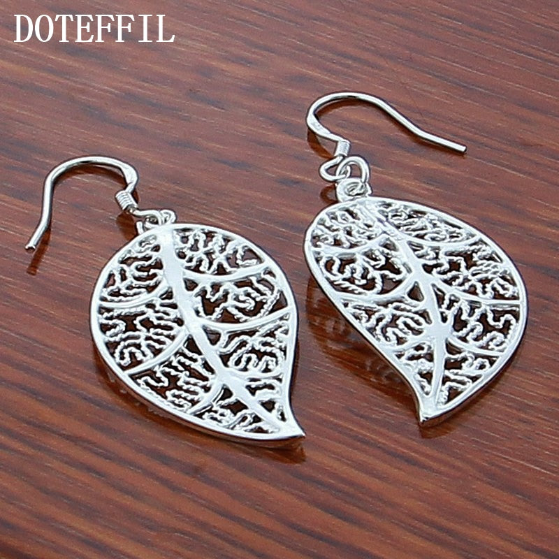 925 Sterling Silver Leaves Drop Earrings