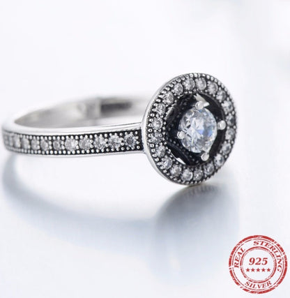 Vintage round cut white/clear Cubic Zirconia Ring Authentic 925 Sterling Silver Ring For Women Fashion Jewelry