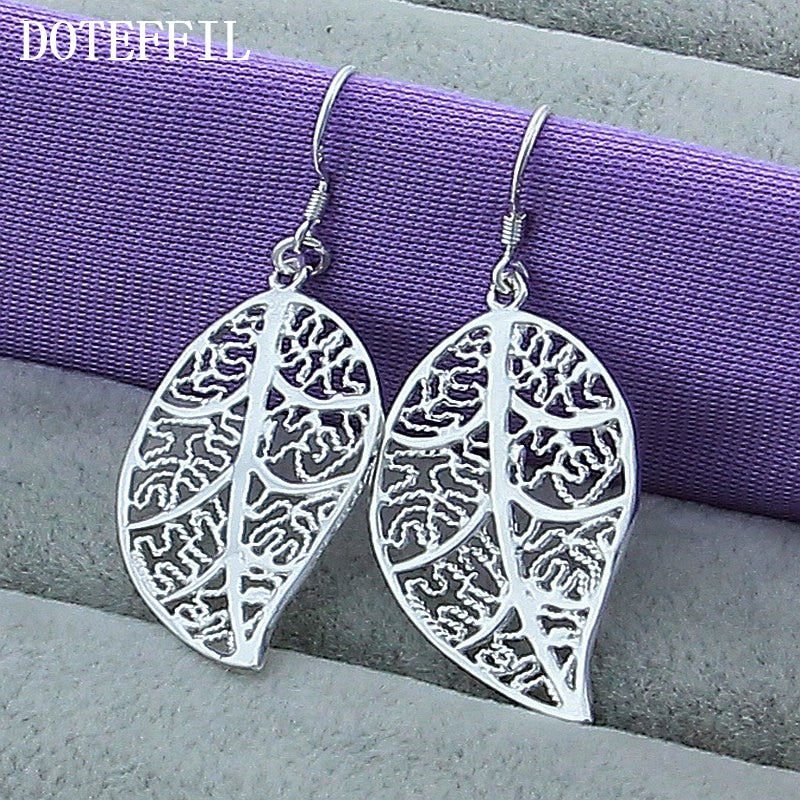 925 Sterling Silver Leaves Drop Earrings