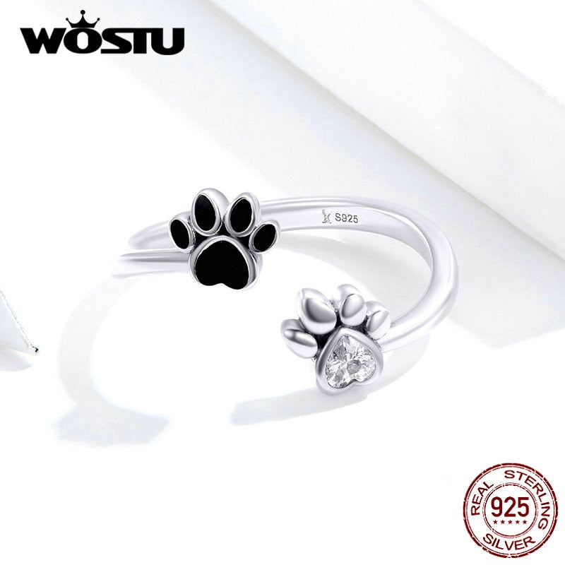 Dog paw silver ring