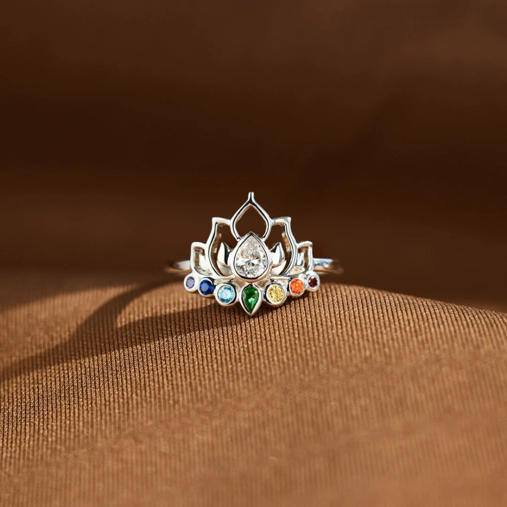 925 Sterling Silver Lotus Flower with stones