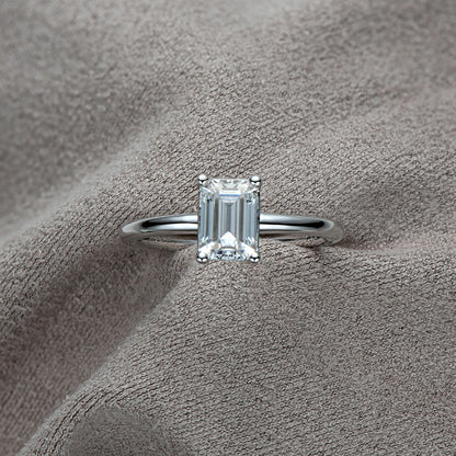 Solitaire Emerald Cut Moissanite Ring Anniversary