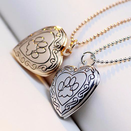 Photo Frame Paw Memory Locket Necklace