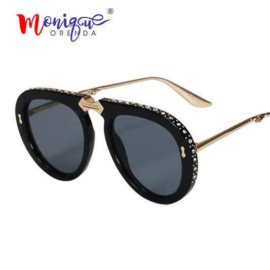 Vintage folding pilot sunglasses women luxury crystal brand oversize clear eyeglasses sun glasses men shades oculos de sol