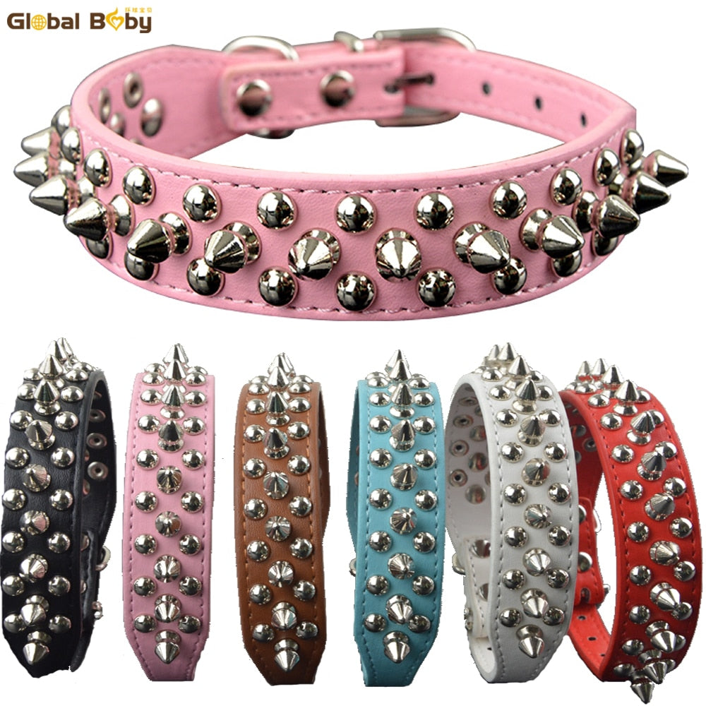 Studded round spikes dog collar