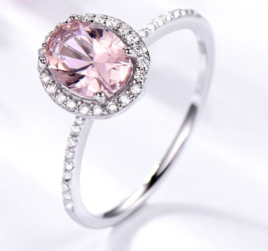 925 Sterling Silver with an Oval light Pink stone ring