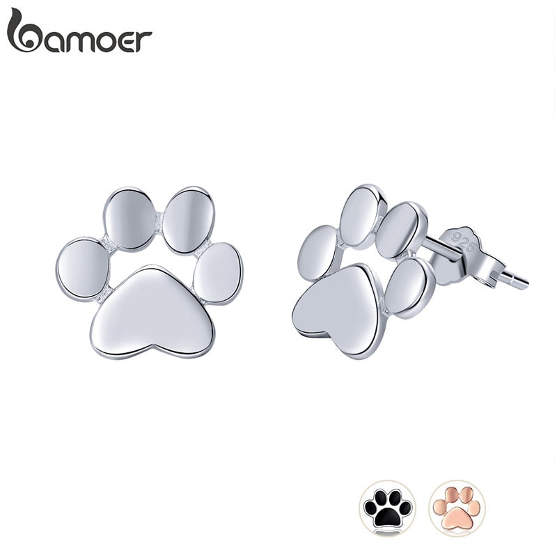 925 Sterling Silver paw prints Stud Earrings