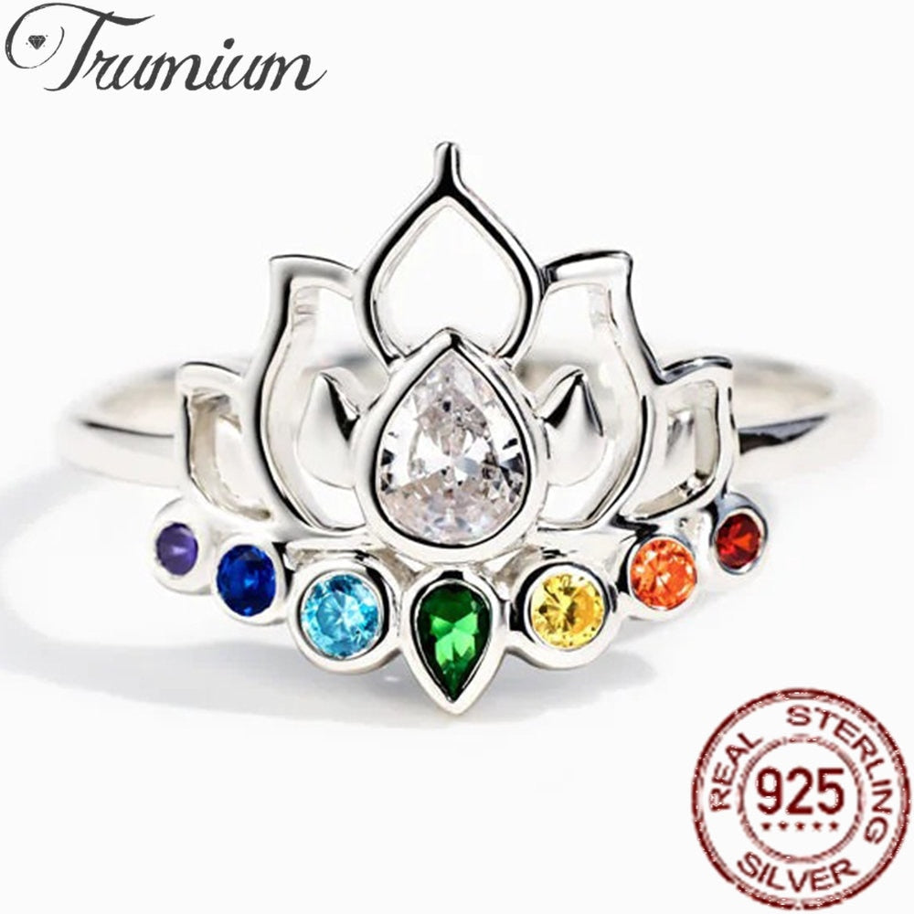 925 Sterling Silver Lotus Flower with stones