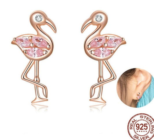 Flamingo stud earrings sterling silver